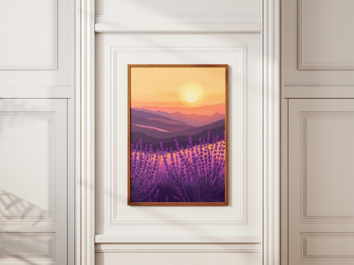 Lavender Field Sunset Purple Blooms Mountain Layers Scenic Poster - Image 2