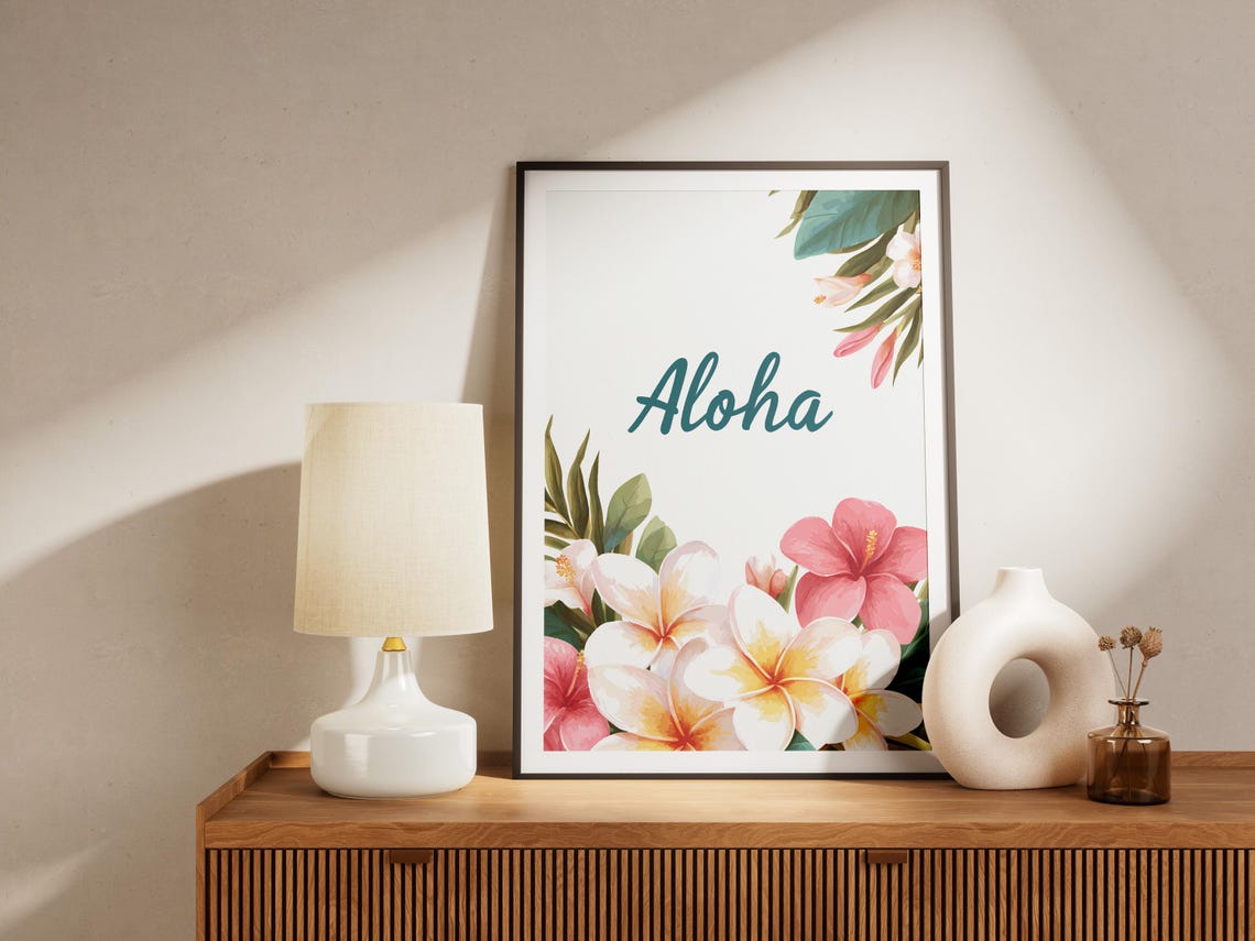 Aloha Script Floral Plumeria Hibiscus Tropical Quote Art Poster - Image 4