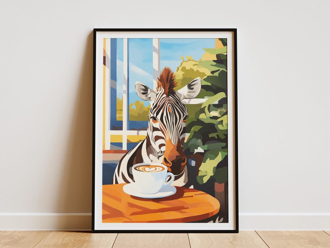 Zebra With Heart Latte Art At A Cozy Cafe Window Table Poster