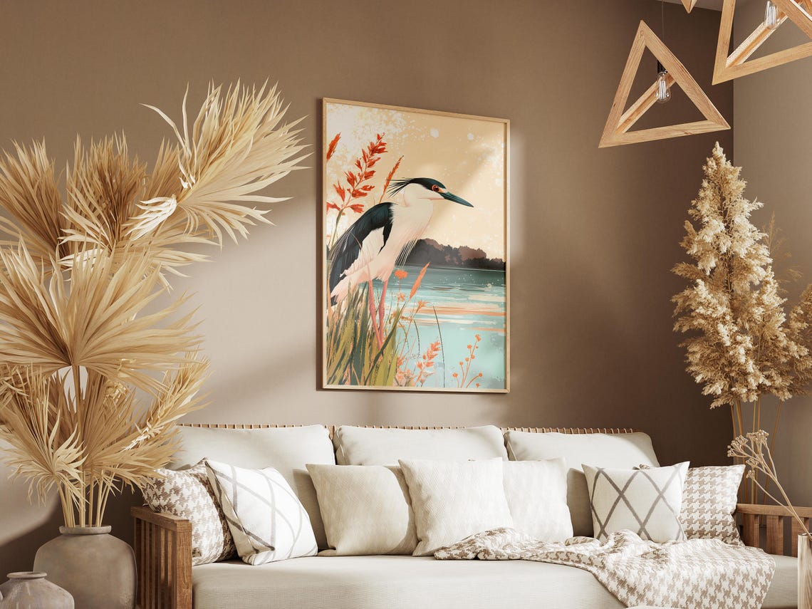 Black-Crowned Night Heron at a Lagoon Bird Illustration Poster - Image 3