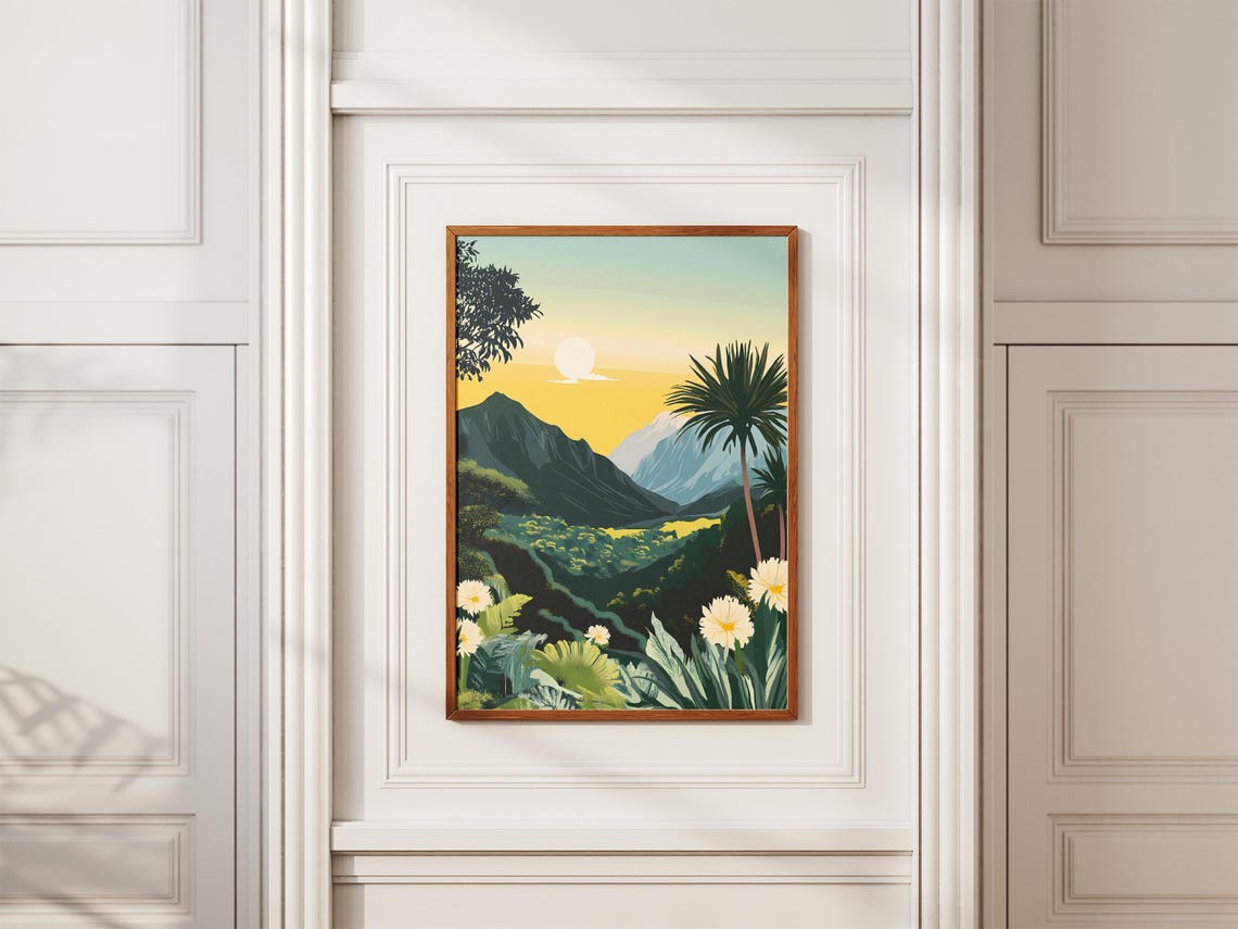 Yellow Sunset Mountain Landscape Posternature Art Printtropical Plantsfloral Illustrationboho Decormodern Wall Arthome Decoroffice - Image 2