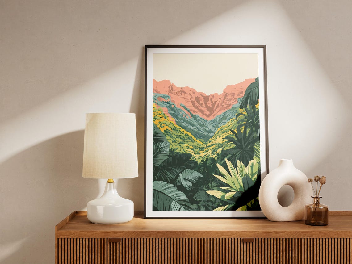 Lush Green Canyon Tropical Botanical Valley Landscape Poster - Image 5