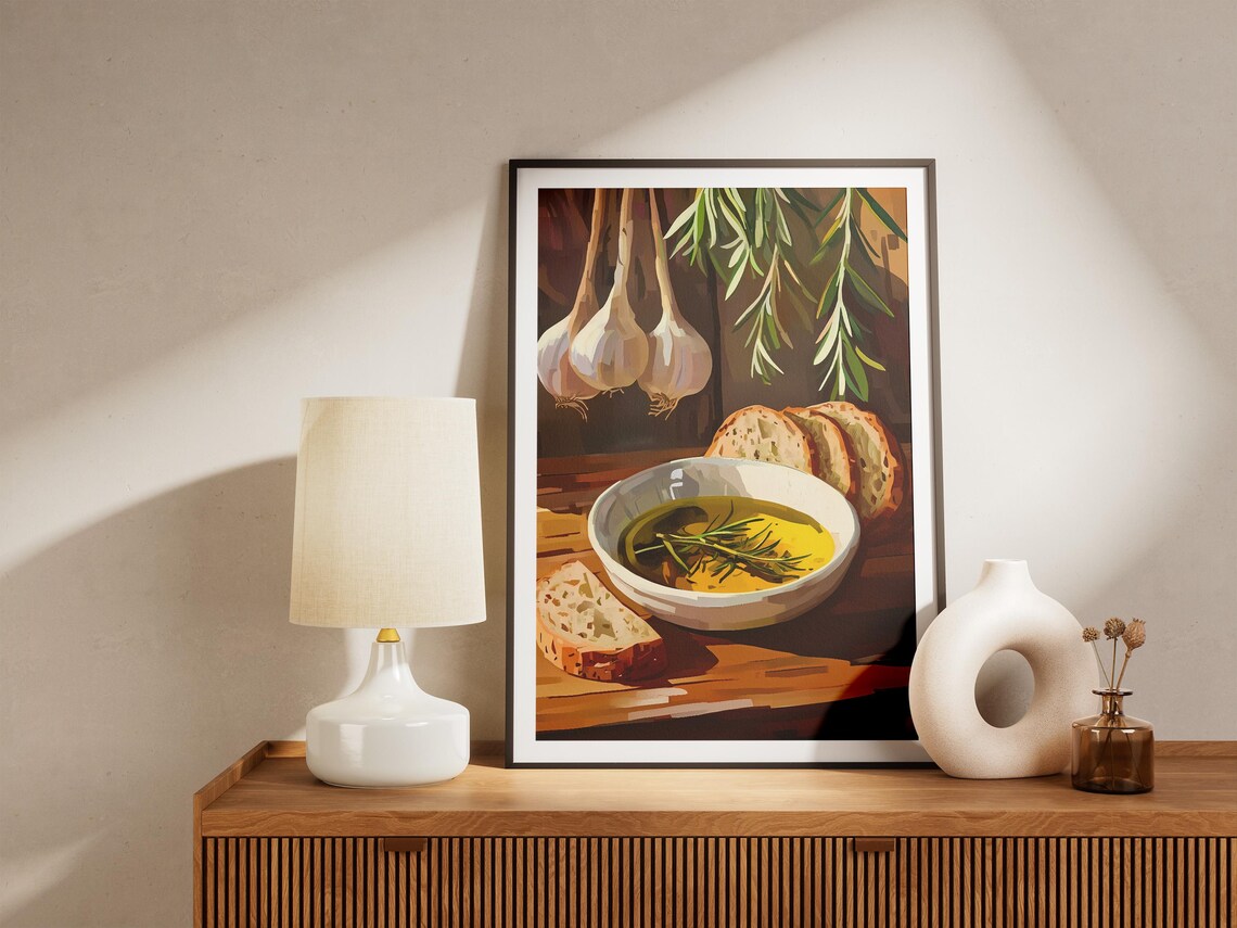 Olive Oil Rosemary Dipping Bowl Rustic Italian Bread Still Life Poster - Image 5