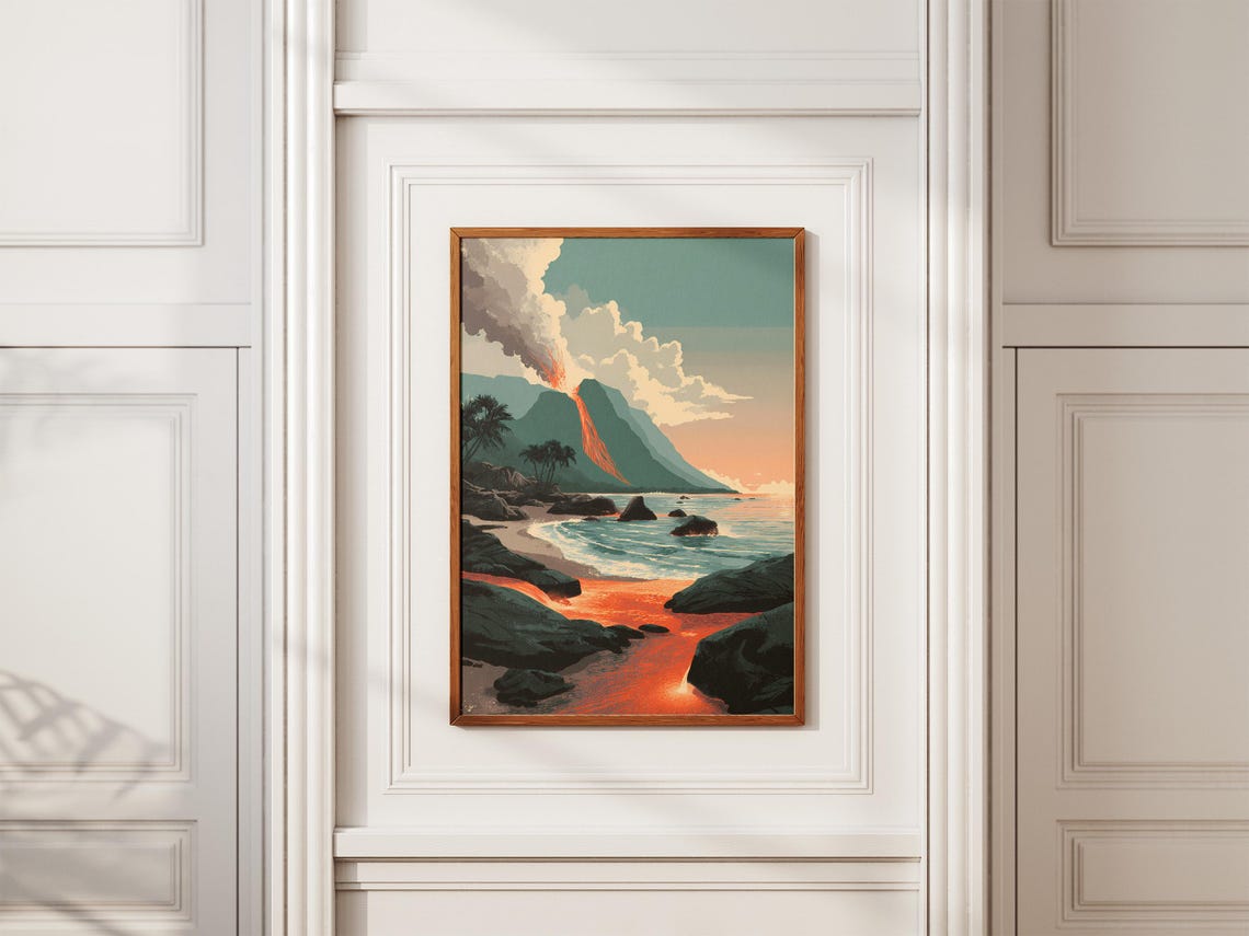 Hawaiian Volcano Lava Flow Pouring Into The Ocean At Dusk Poster - Image 2
