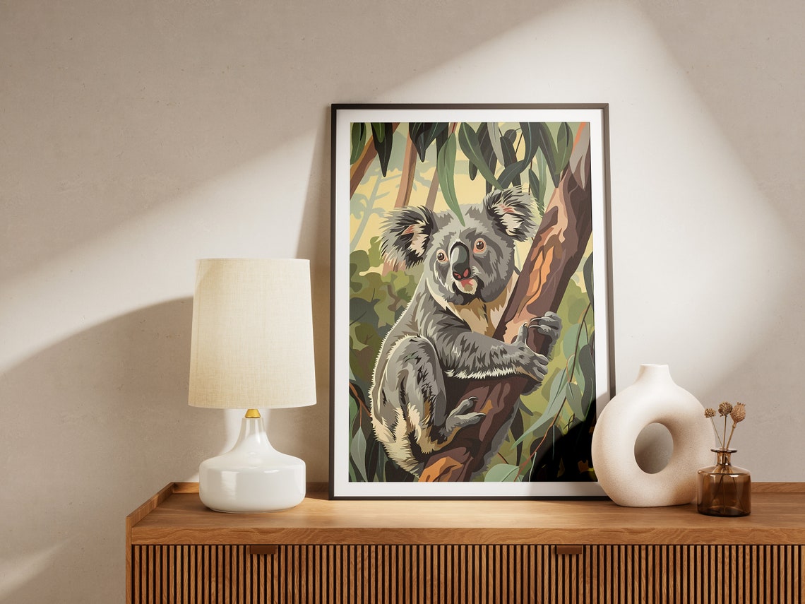 Koala In Eucalyptus Tree Poster Australian Wildlife Animal Art Print Nature Illustration - Image 2