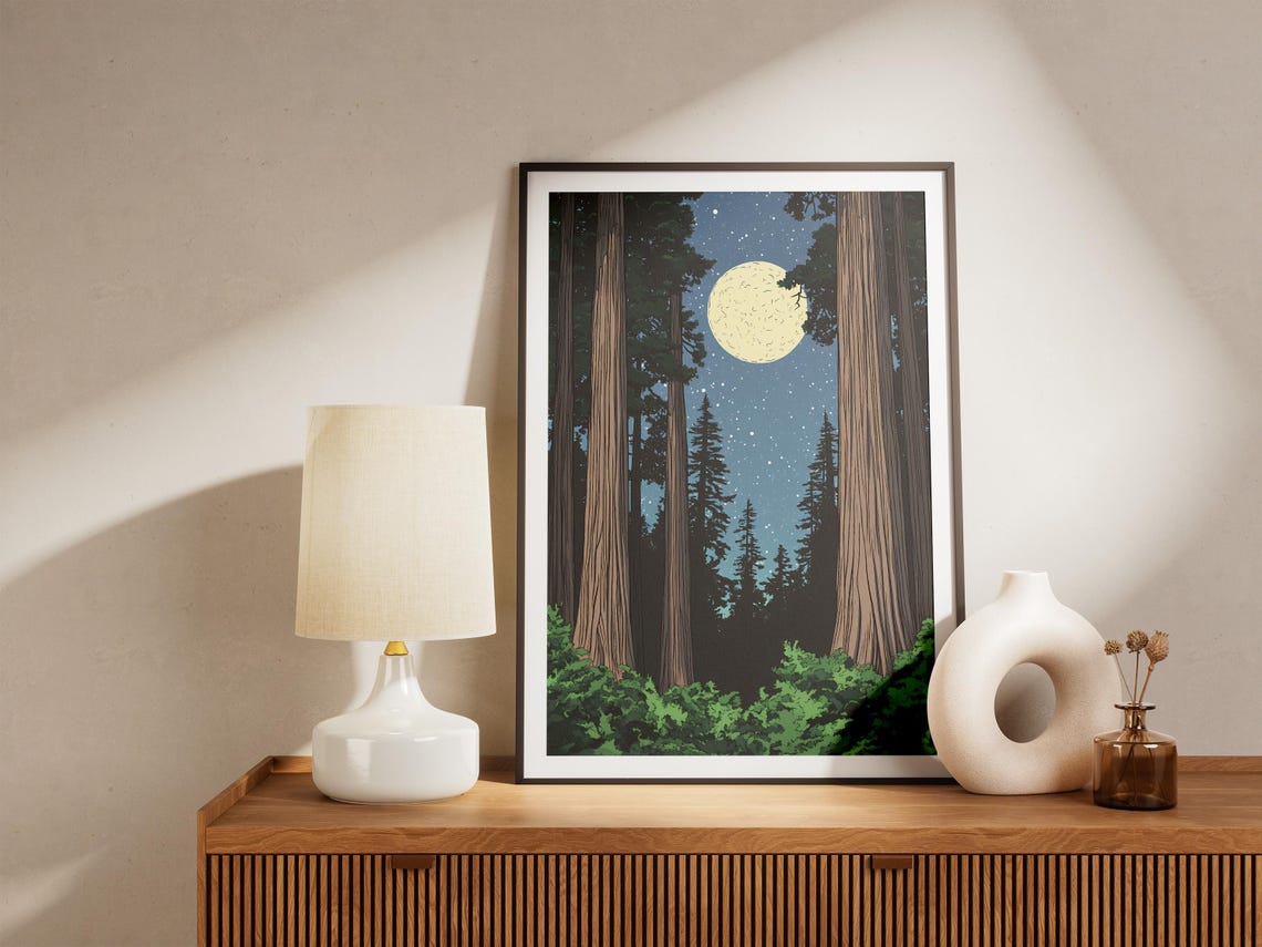 Redwood National Park Moonlit Forest Under Full Moon Night Poster - Image 4