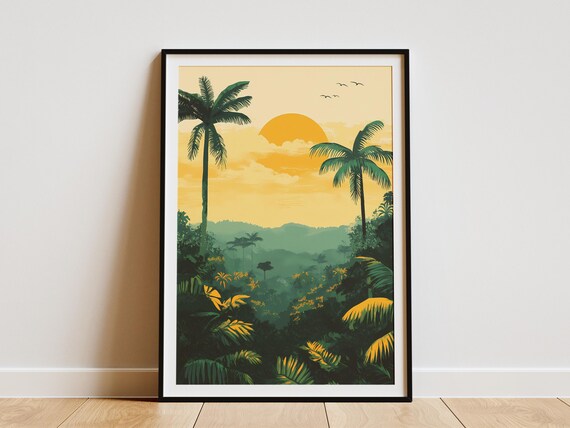 Tropical Jungle Sunset Poster Palm Trees Wall Decor Travel Gift Decor