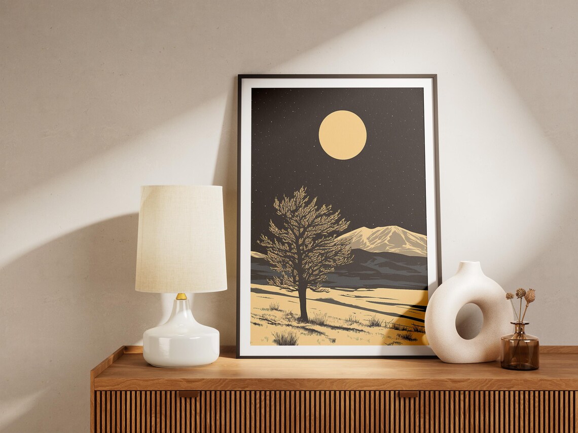 Great Basin National Park Nevada Lone Windswept Tree Moonlit Night Poster - Image 4