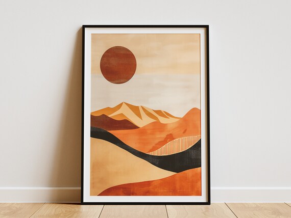 Minimalist Desert Landscape Poster Abstract Art Print Mid Century Modern Boho Art Wall Decor
