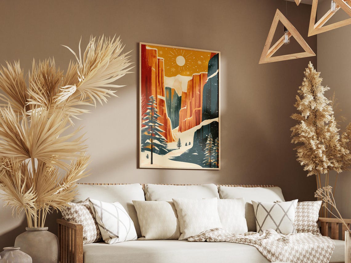 Zion National Park Red Rock Canyon in Winter Snow with Pines Poster - Image 3