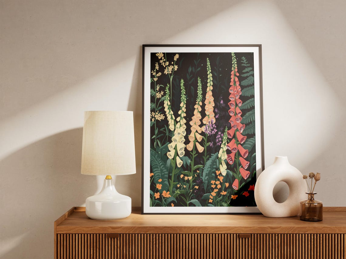 Foxglove Spires And Ferns Dark Moody Botanical Flower Poster - Image 5