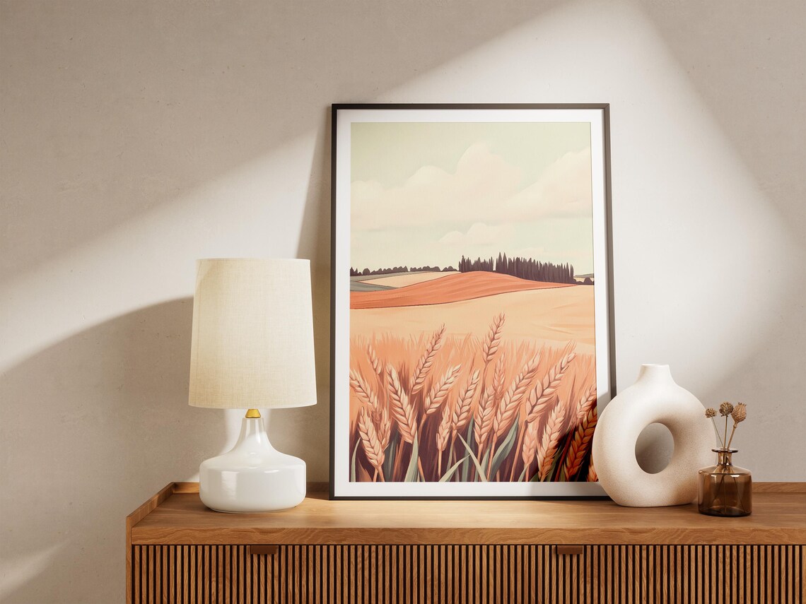 Golden Wheat Field at Harvest with Warm Orange Horizon Poster - Image 5