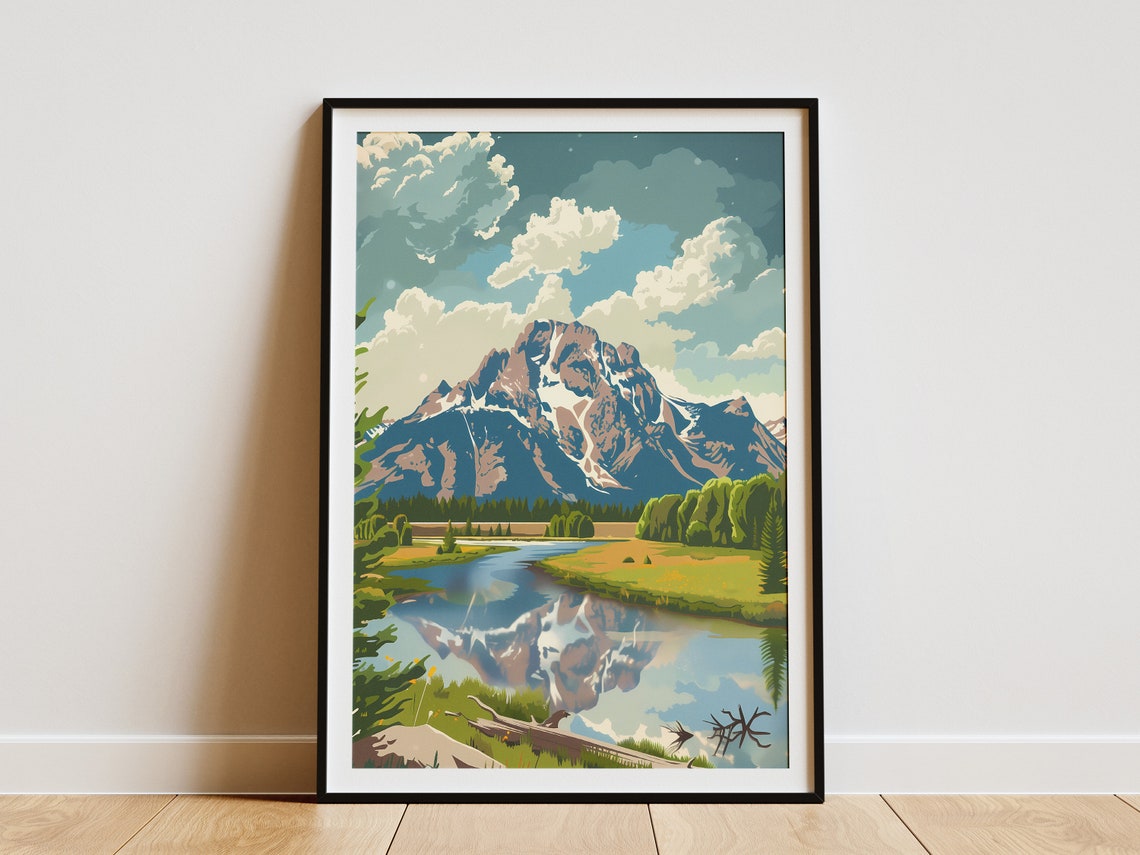 Grand Teton National Park Poster Vintage Travel Poster Abstract Midcentury Modern Mountain Nature Art Landscape Print Wyoming National Park