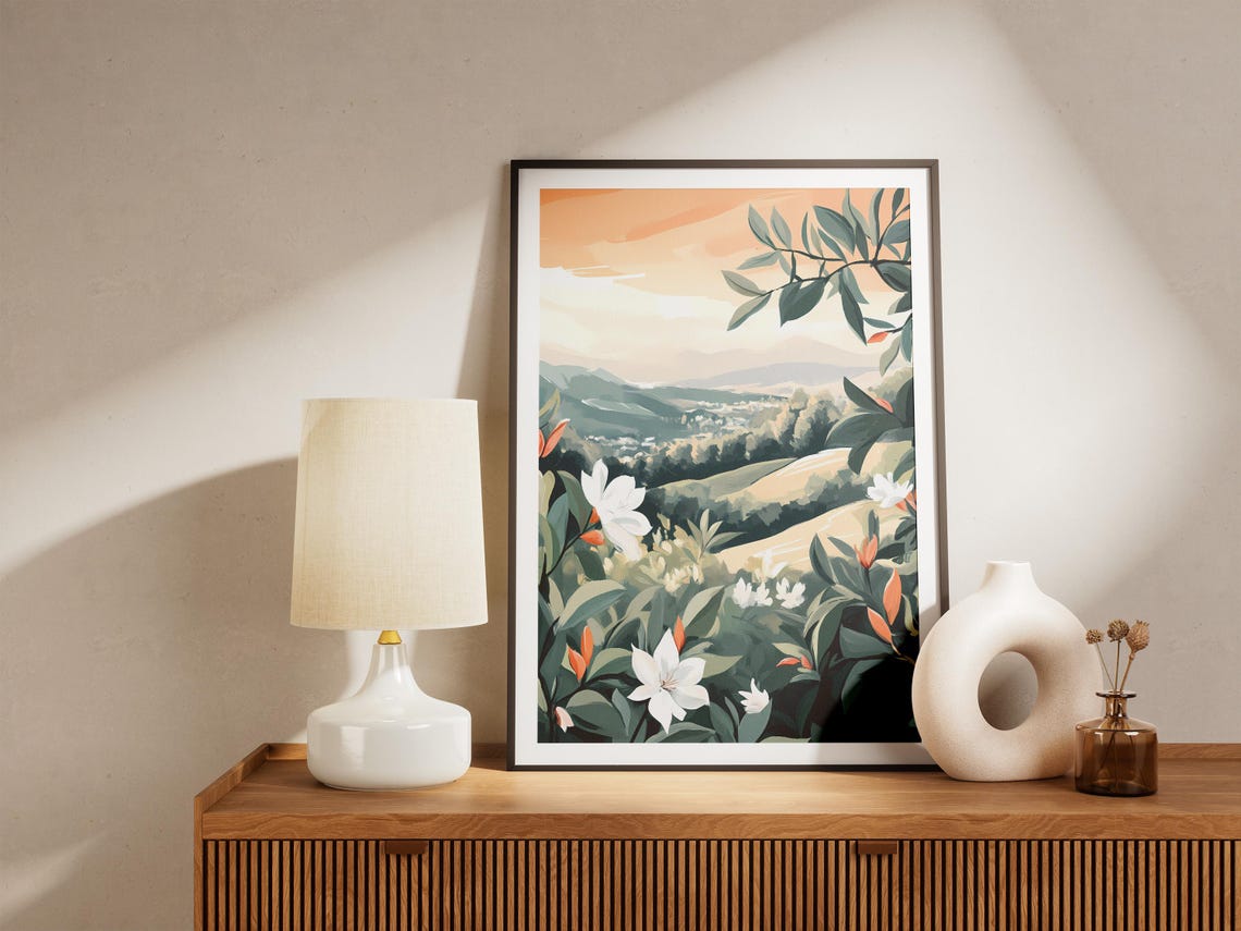 Tea Plantation Rolling Green Hills Botanical Landscape Art Poster - Image 4