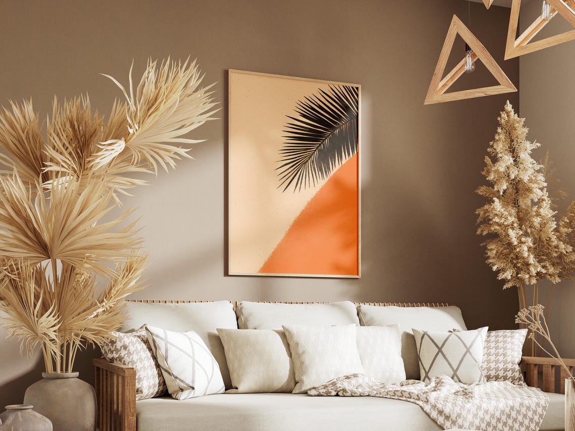 Orange Beach and Black Palm Frond Minimalist Tropical Poster - Image 3