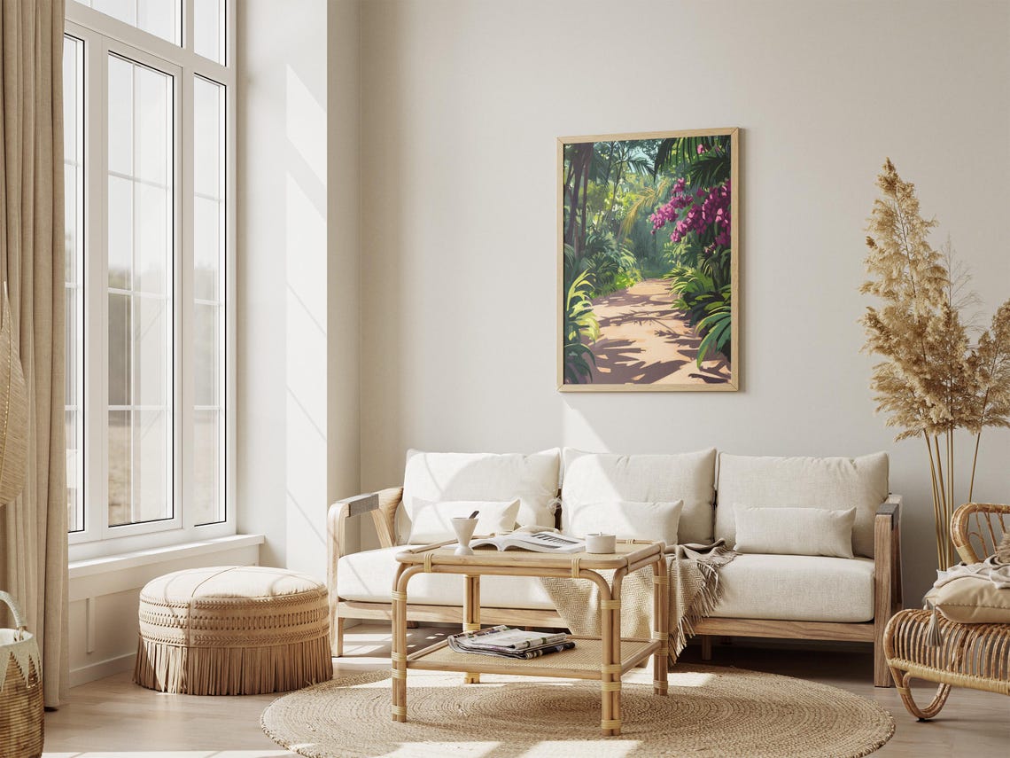 Tropical Jungle Pathway With Magenta Orchids Dappled Light Poster - Image 4