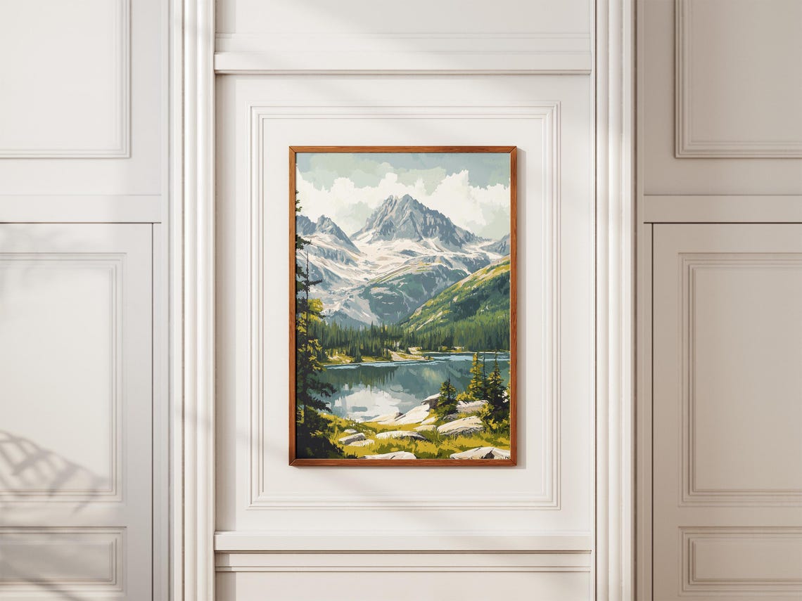 Serene Alpine Lake Snowy Peak Pine Forest Mountain Landscape Poster - Image 2