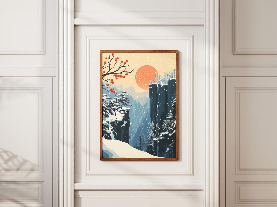 Zhangjiajie Snowy Stone Pillars With Red Winter Berries Poster - Image 2