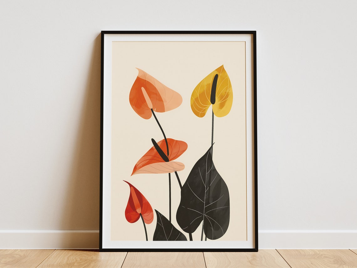 Anthurium Flamingo Flowers Warm Sunset Tones Boho Botanical Poster
