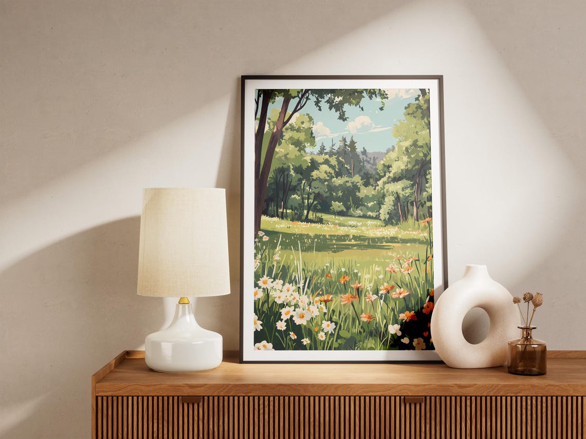 Sunlit Forest Clearing With Wildflower Meadow In Bloom Poster - Image 5