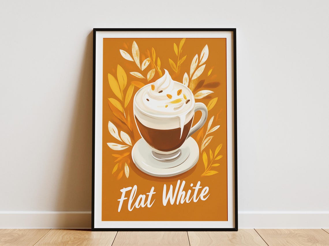 Flat White Autumn Orange Leaf Motif Warm Fall Cafe Menu Poster