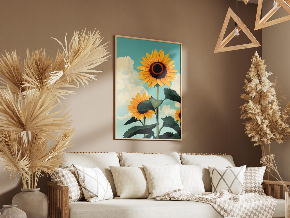 Single Tall Sunflower Under Turquoise Sky Poster Cloud Bloom - Image 3
