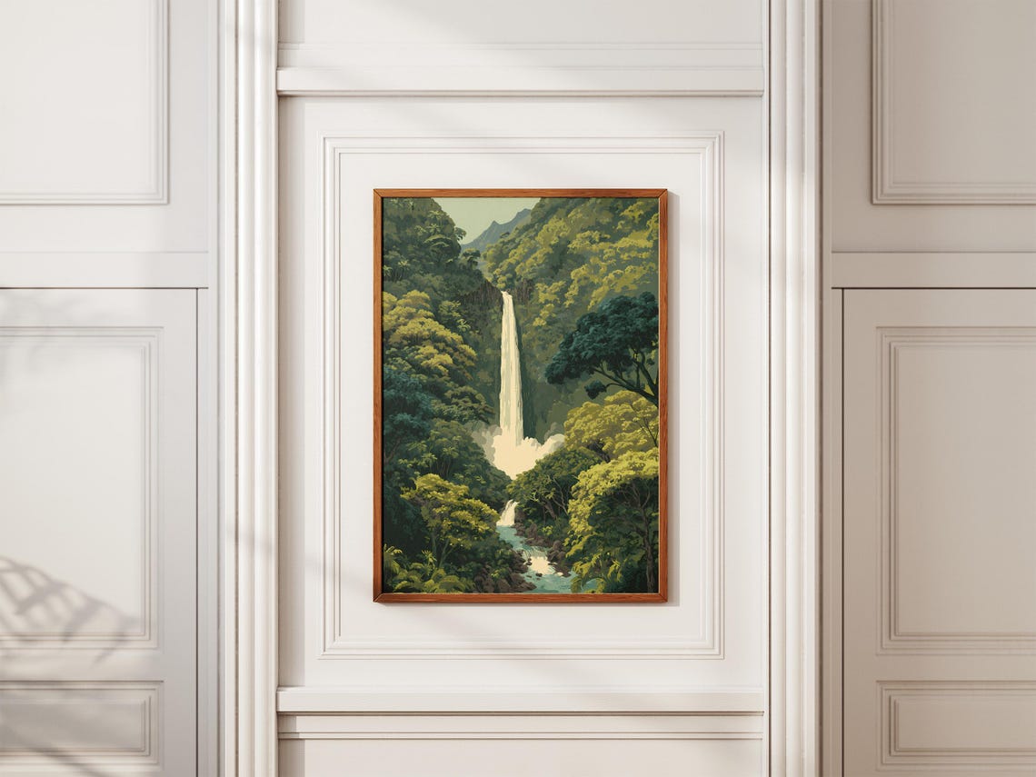Rainforest Waterfall Dense Green Jungle Canyon Cascade Art Poster - Image 2