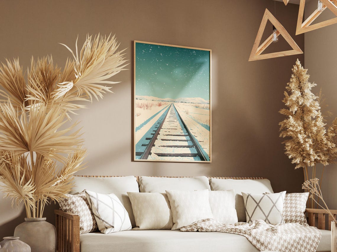 Railroad Tracks Vanishing Into Snowy Plain Winter Sky Poster - Image 3