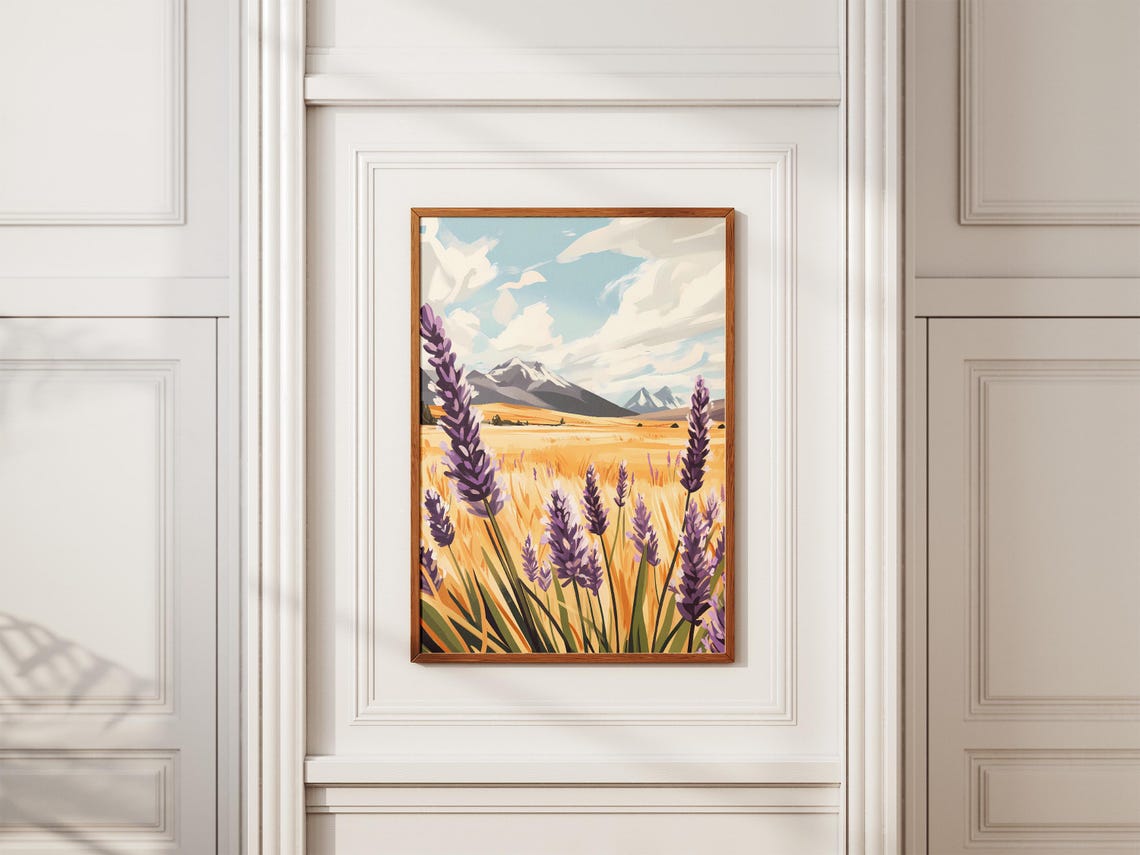 Lavender Field Golden Hills Mountain Landscape Botanical Poster - Image 2