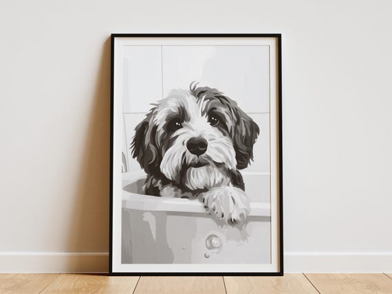 Havanese Dog Art Print, Minimalist Bath Time Poster