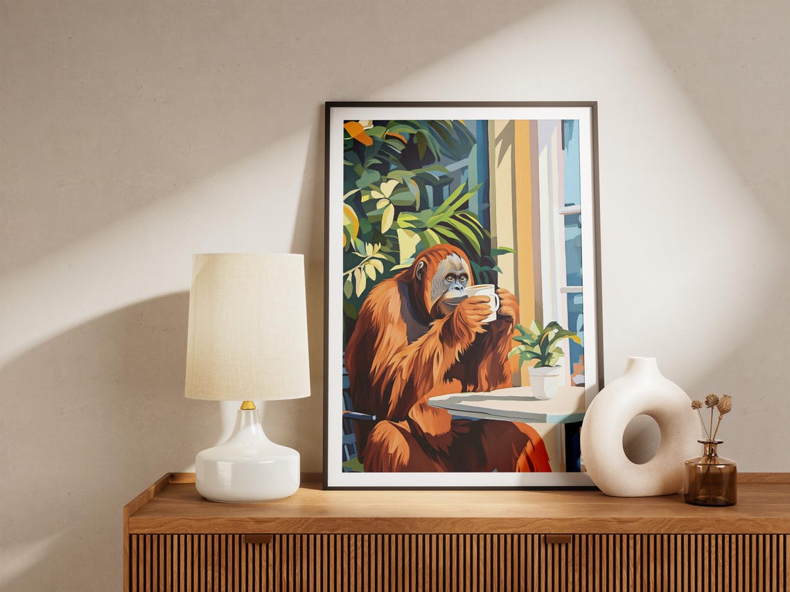 Orangutan Coffee Poster Whimsical Animal Cafe Wall Decor Jungle Gift - Image 4