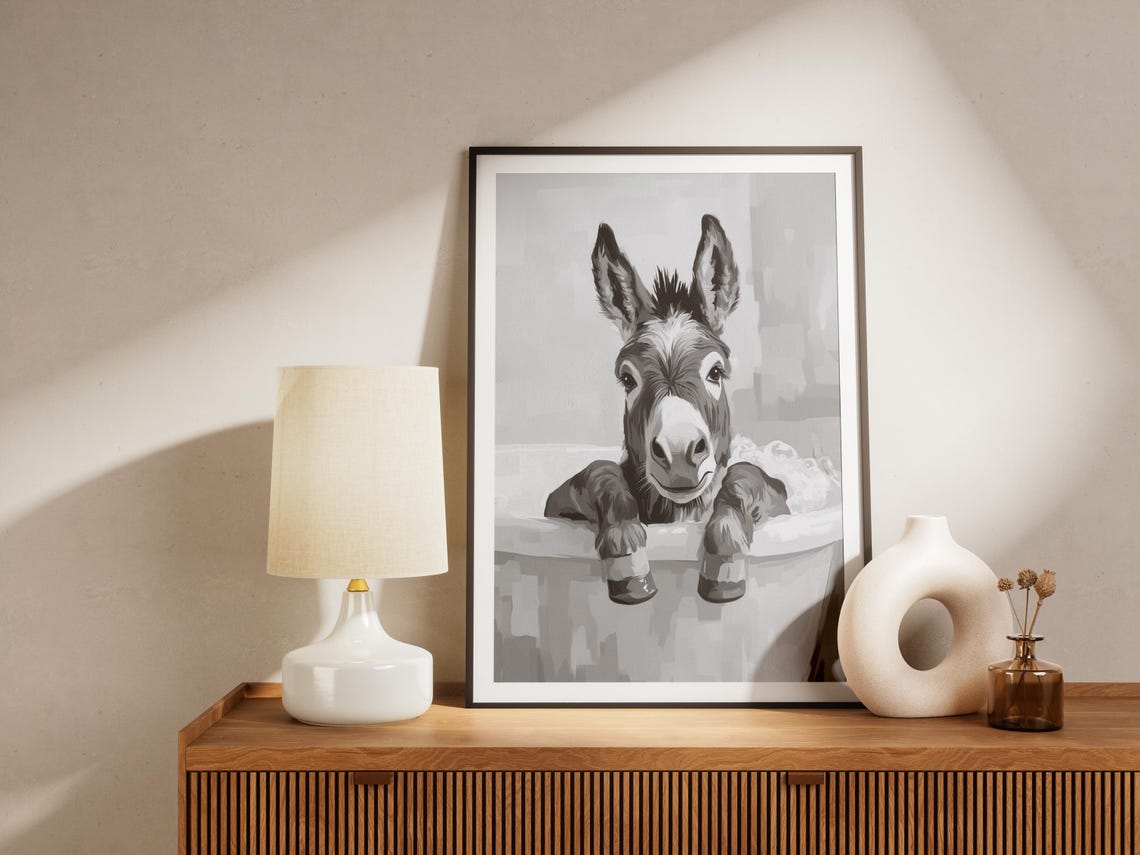 Donkey In A Bubble Bath Black And White Rustic Farmhouse Poster - Image 4