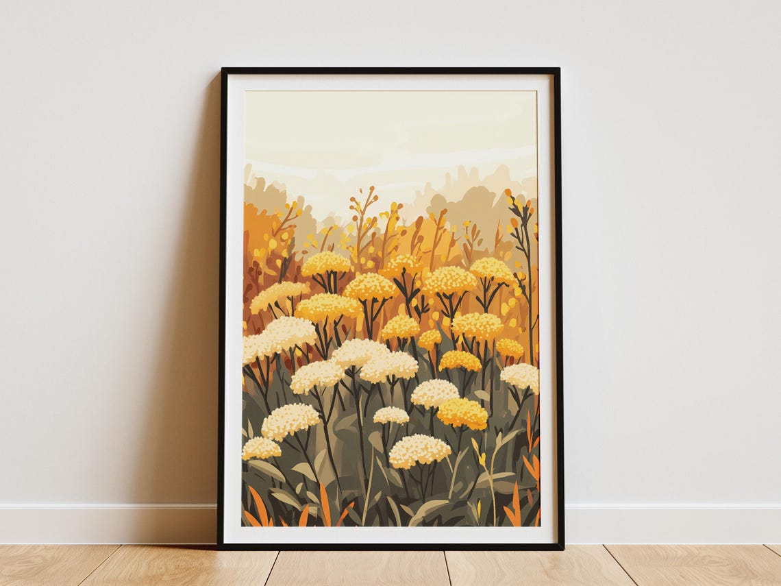 Golden Yarrow Wildflower Field Warm Autumn Botanical Flower Poster