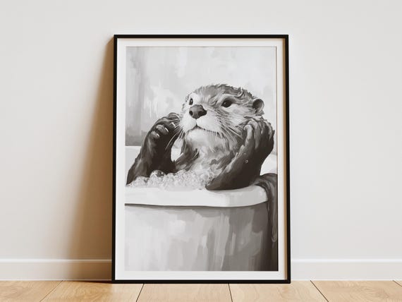 Otter Bathtub Art Print Funny Bathroom Decor Minimalist Animal Poster Cute Wall Lover Gift