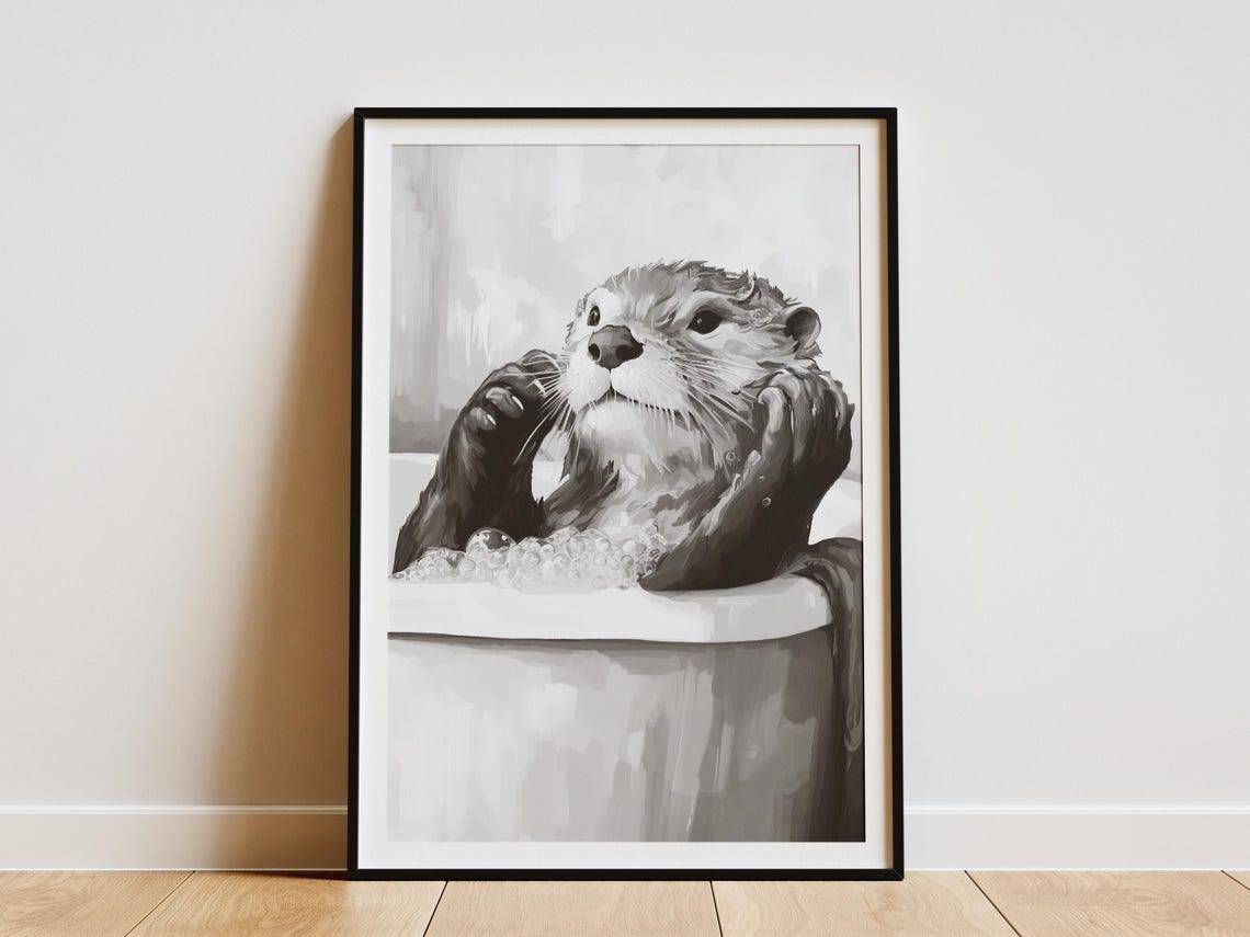 Otter Bubble Bath Poster Relaxing Otter Bathroom Wall Decor Art