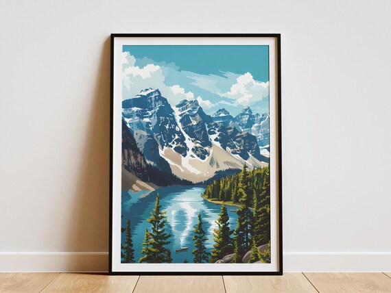 Banff National Park Canada Blue Alpine Lake Peaks Travel Poster