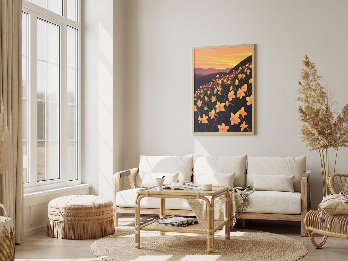 Golden Daffodil Hillside Sunset Landscape Spring Flower Poster - Image 4