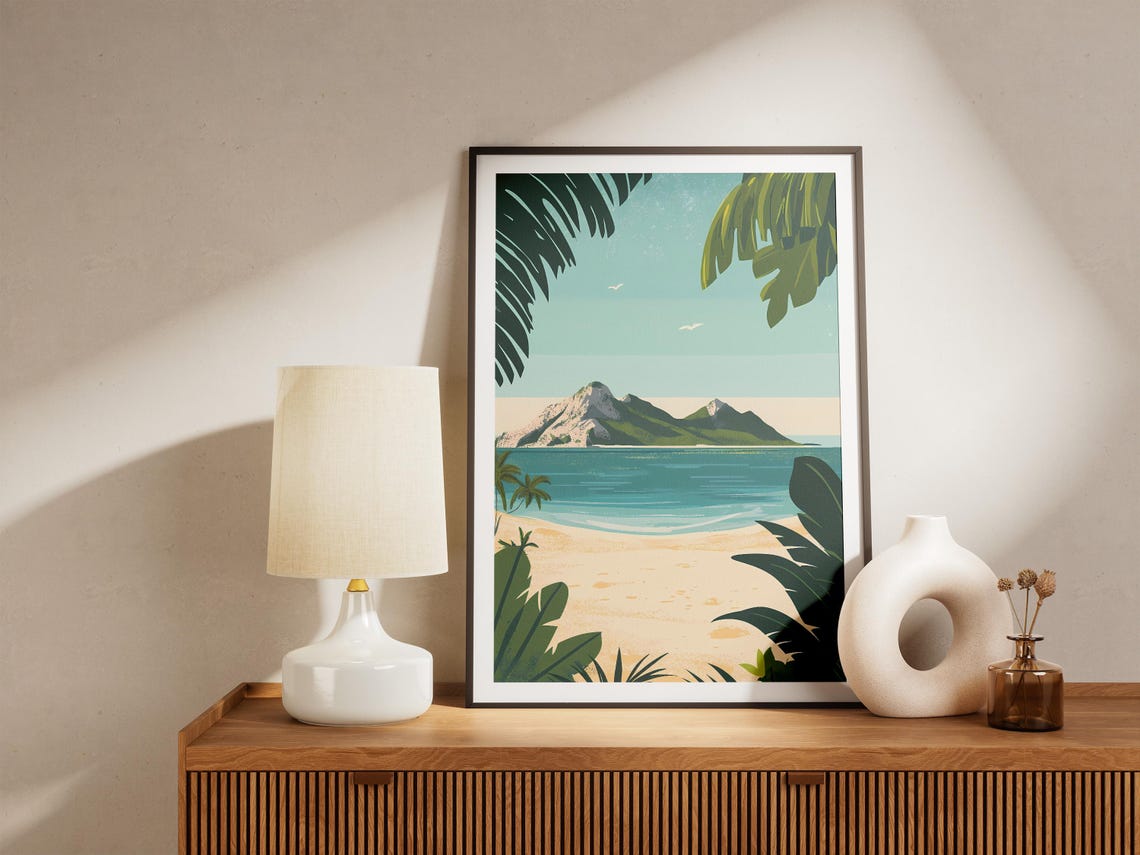 Tropical Island Across A Turquoise Bay Vintage Travel Poster - Image 5