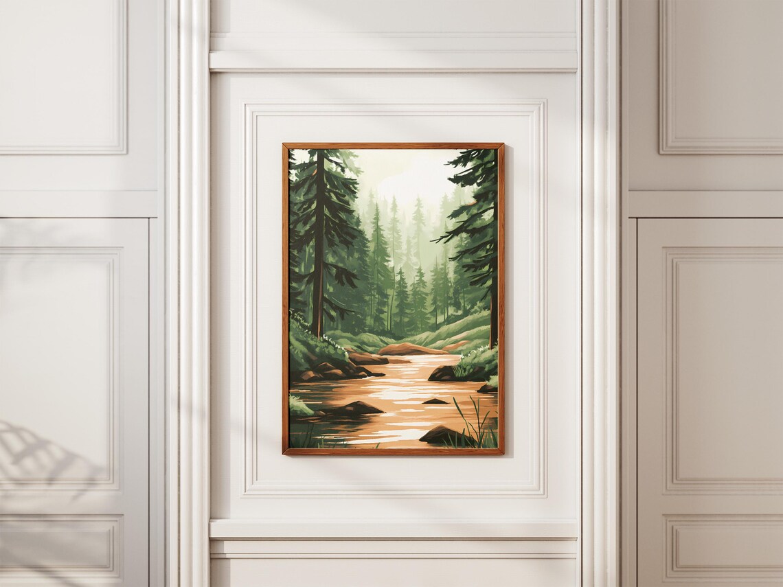 Forest River Poster Calm Nature Art Print Green Trees Landscape Wall Decor Modern Home Decor Peaceful River Scene Tranquil Forest - Image 2