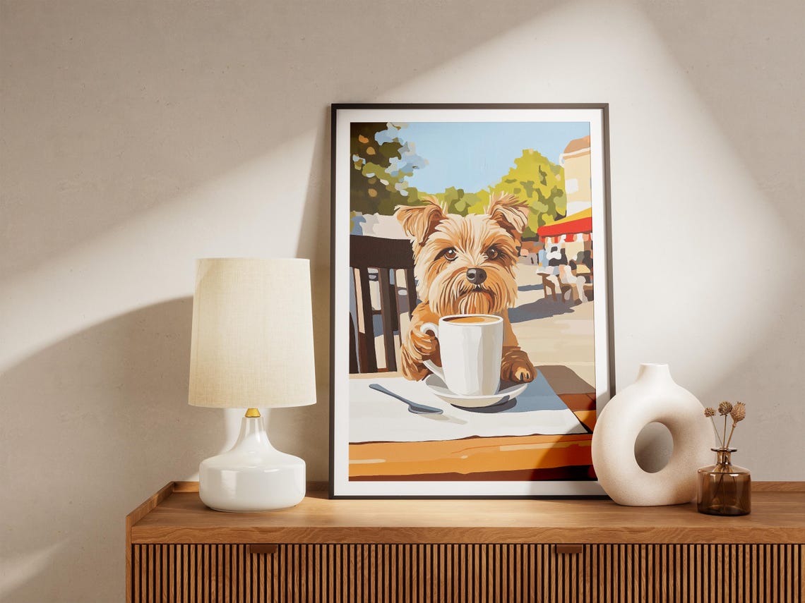 Yorkshire Terrier With Coffee Cup At Sunny Cafe Cute Dog Poster - Image 4