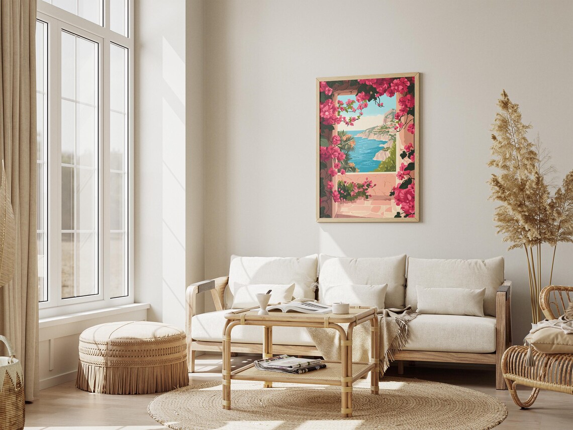 Bougainvillea Arch Coastal Cliff View Pink Blooms Sea Poster - Image 4