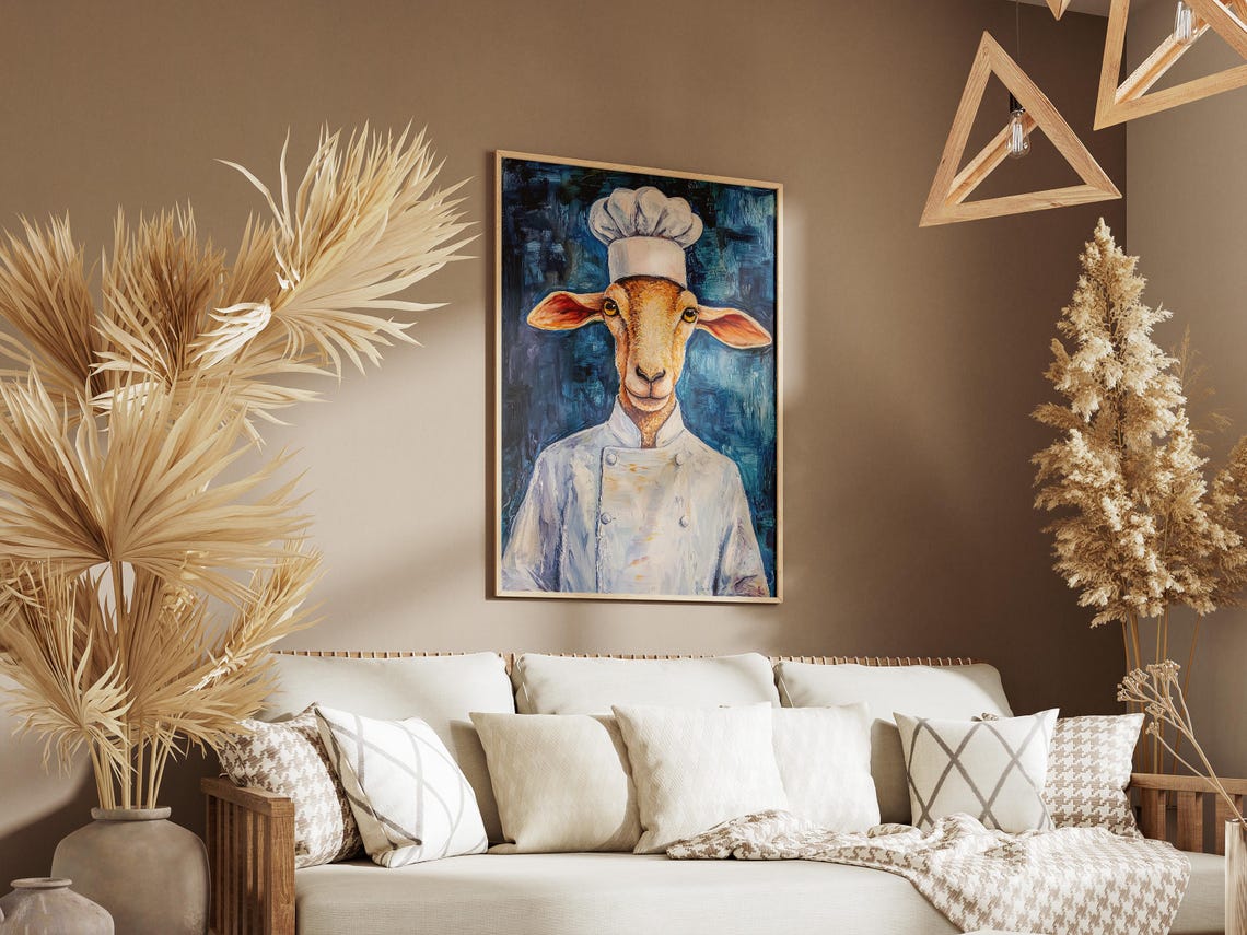 Chef Sheep Art Print Funny Animal Poster Quirky Kitchen Decor Farmhouse Wall Whimsical In Chefs Hat Fine - Image 3