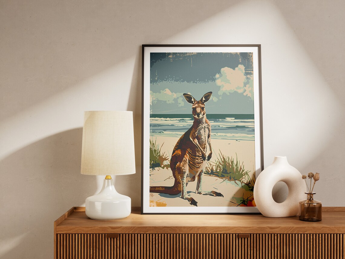 Kangaroo Beach Vintage Travel Australia Ocean Wildlife Poster - Image 2