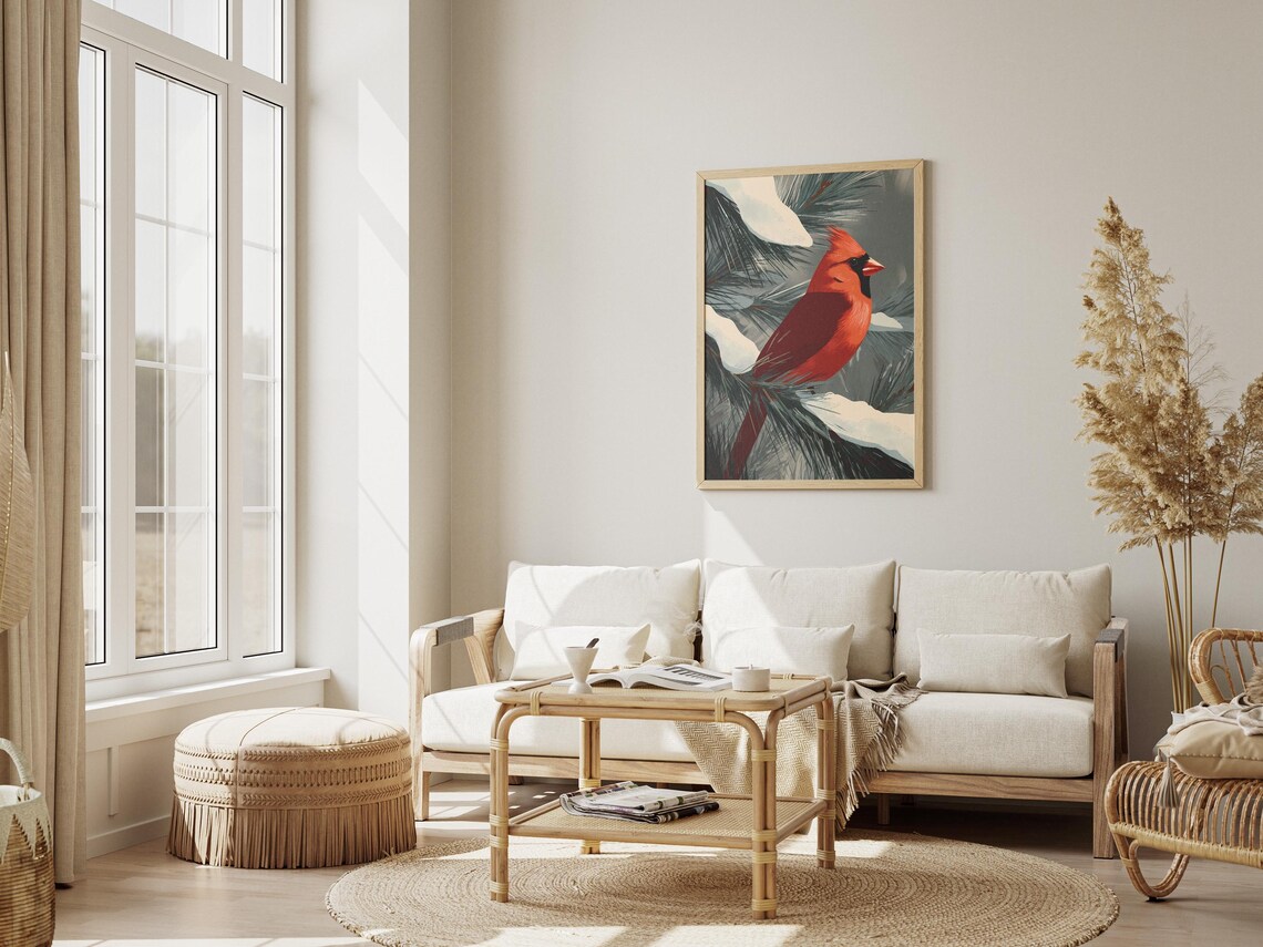 Red Cardinal Winter Pine Snow Bird Elegant Nature Art Poster - Image 3