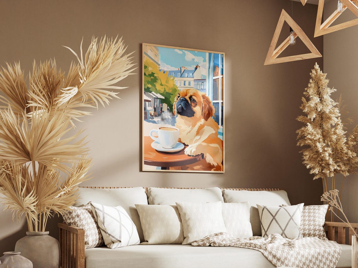 Pekingese Dog Art Print Cozy Cafe Coffee Poster Matisse Style Wall Lover Gift Decor Breed - Image 3