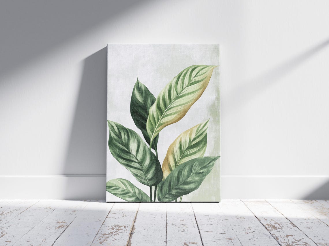 Calathea Prayer Plant Leaves Soft Green Watercolor Botanical Print - Image 2