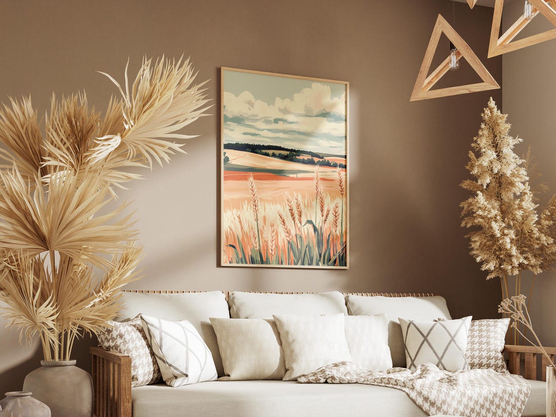 Golden Wheat Field Stretching Beneath A Cloudy Pastel Sky Poster - Image 3