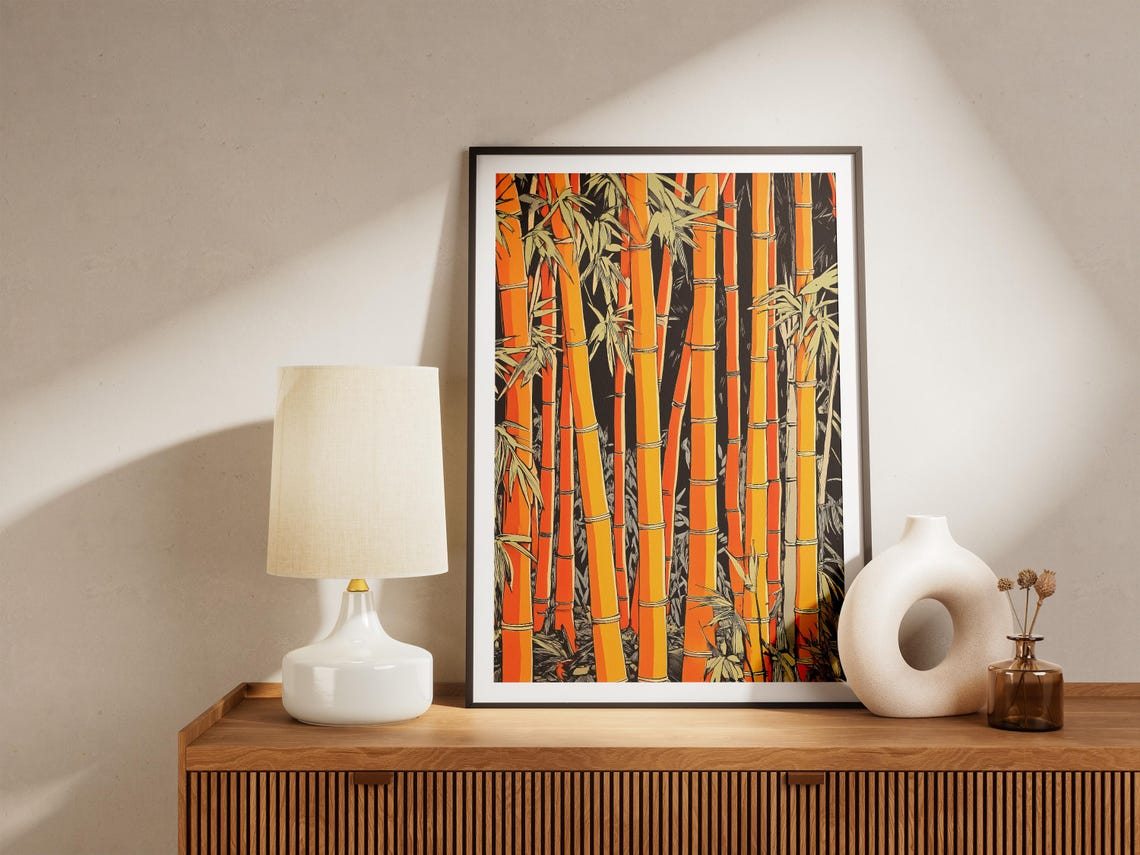 Golden Bamboo Stalks Black Background Botanical Illustration Poster - Image 5