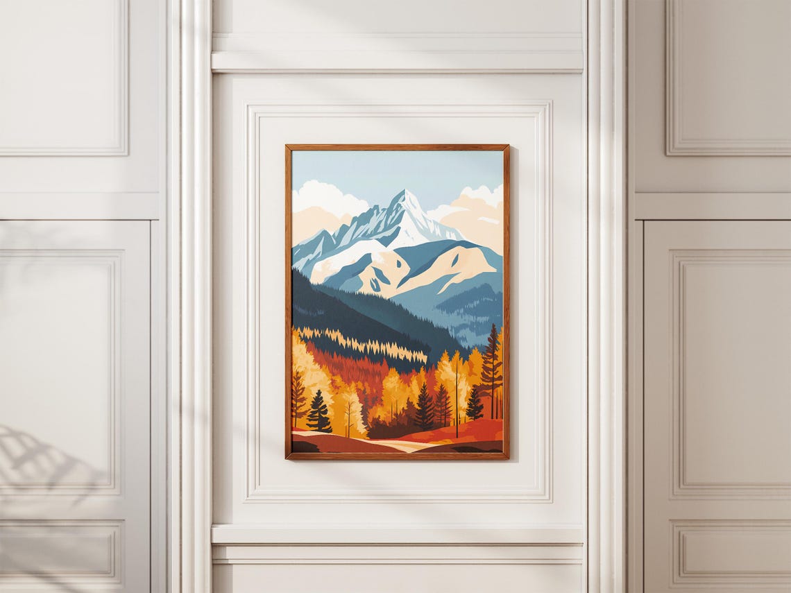 Autumn Mountain Landscape Snowy Peak Golden Fall Forest Poster - Image 2
