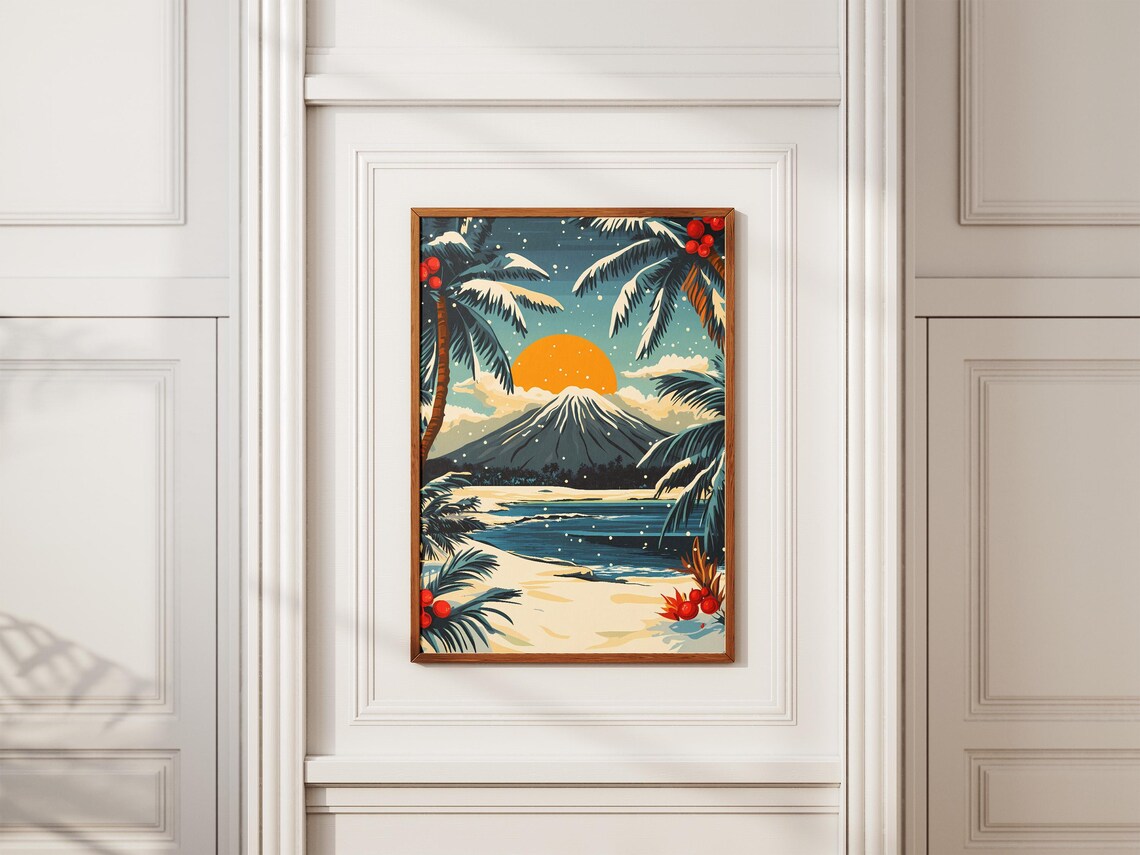 Hawaii Volcano Snowy Palms Tropical Winter Sunset Travel Poster - Image 2